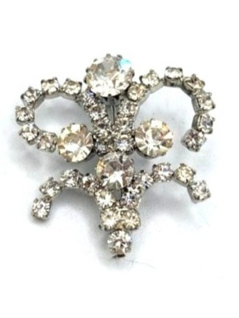 Vintage Rhinestone Fleur-De-Lis Brooch Silver-Tone Sparkling